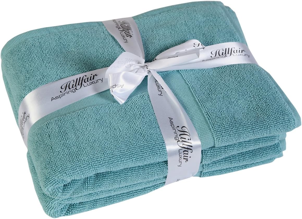 HILLFAIR 900 GSM-Hotel-Spa Tub-Shower Bath Floor Towels - (2 Pack, Sea Green, 21 Inch by 34 Inch) - 100% Cotton Floor Towels Machine Washable Cotton Terry Bath mat Rugs - 2 Piece Towel Set