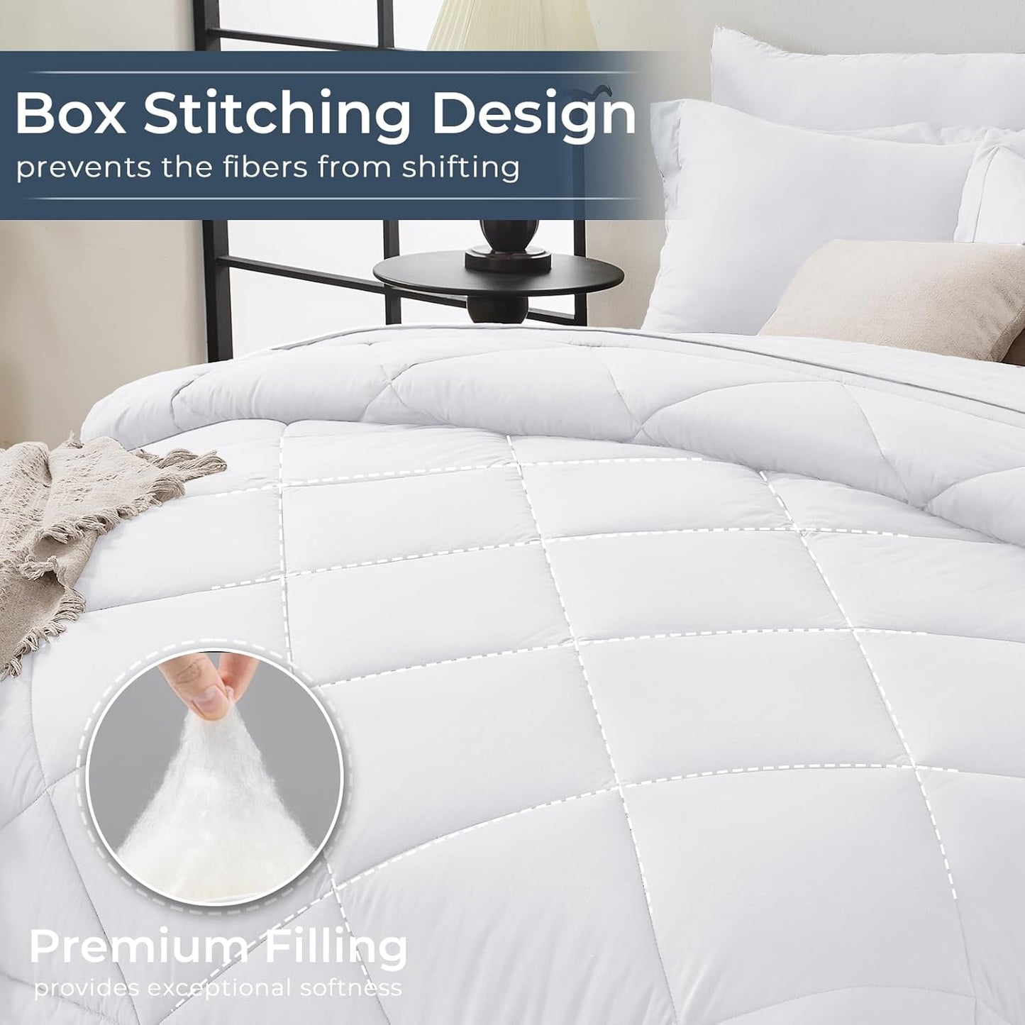 HEVUMYI King Comforter Set - 7-Piece All Season Bed in a Bag King, Ultra Soft Bedding Set with Comforter, Flat Sheet, Fitted Sheet, Pillowcases, Pillow Shams, White