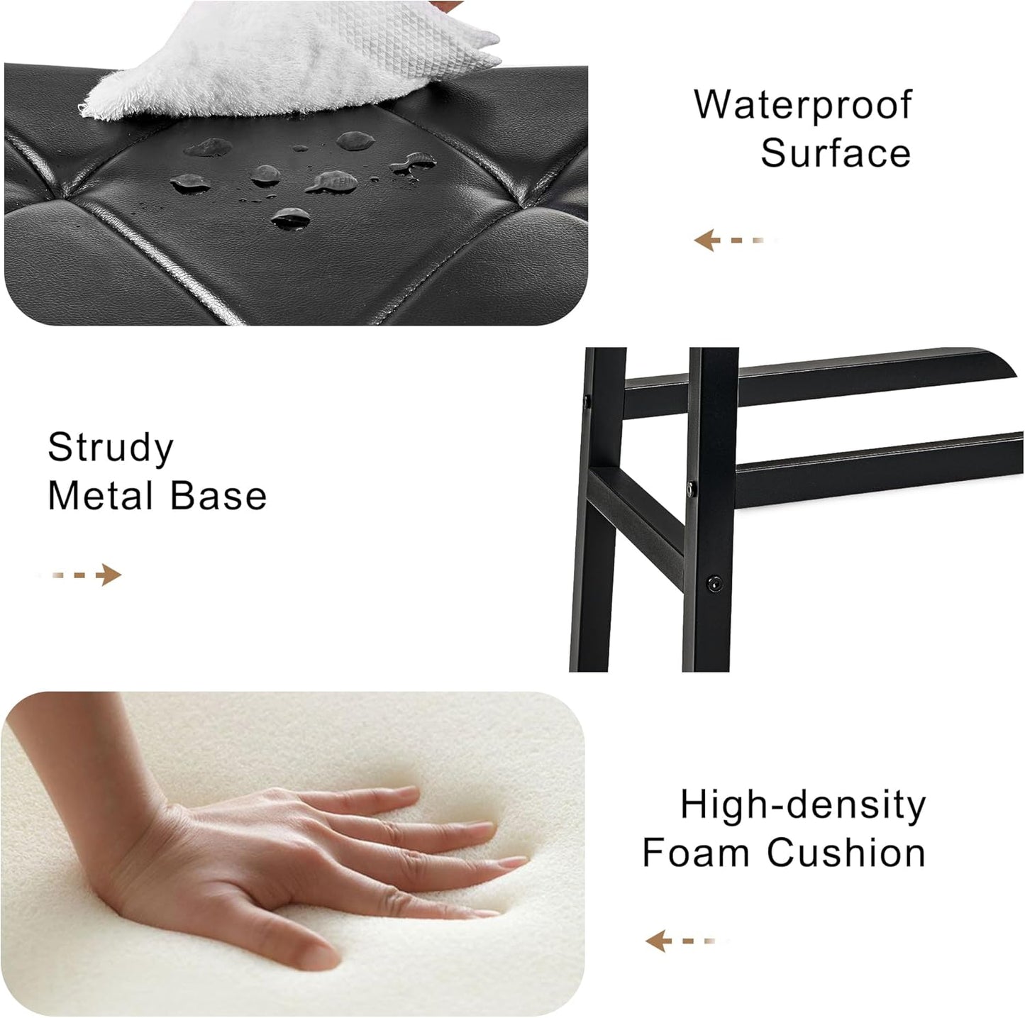 VECELO 25 inch Counter Height Stools for Kitchen Island, 3.3'' Thick PU Upholstered Saddle Seats, Backless Bar Chairs with Metal Base, Black