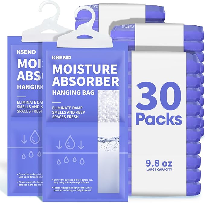 Moisture Absorbers 30 Pack, 9.8 Oz Compact Dehumidifier Bags & Packs, Moisture Hanging Bag, Humidity Absorbers, Closet Deodorizer Against Musty Odors, 11.8" x 6.3"
