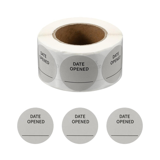 PATIKIL 500 Pcs Date Opened Stickers Roll, 1.25 Inch Food Storage Labels Removable Freezer Labels Adhesive Food Labels for Inventory Organized Kitchen Containers, Gray and Black