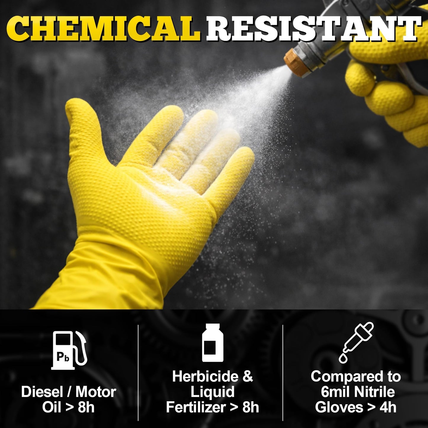 Titanflex Heavy Duty Nitrile Gloves Disposable, Industrial 8 Mil Thick Mechanic Glove Diamond Texture Grip for Food Prep, House Cleaning, Waterproof, Latex Free, Powder Free, Yellow, 100-ct Box(Small)