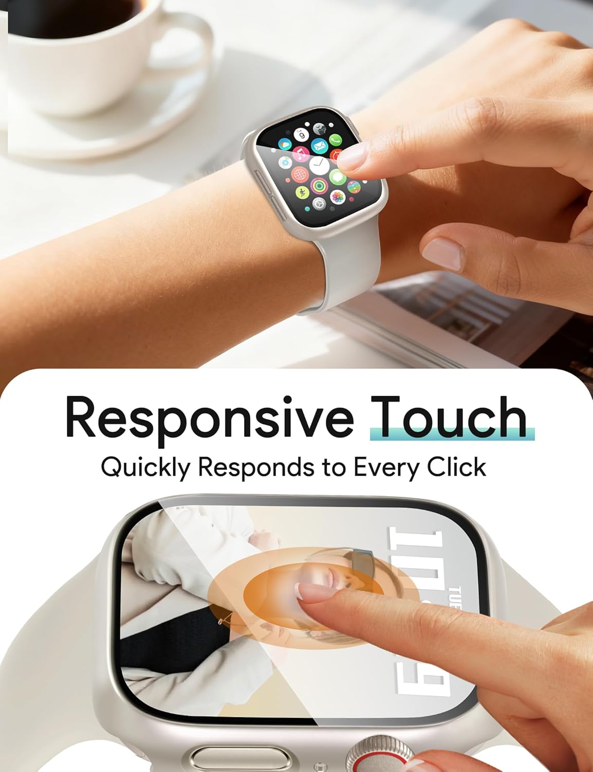 JR.DM 40mm 2 Pack Hard PC Case with HD Tempered Glass Screen Protector for Apple Watch Series 6/5/4/SE/SE2/SE3, Guard Bumper Full Protective Anti-Scratch Face Cover for iWatch, Starlight+ Clear