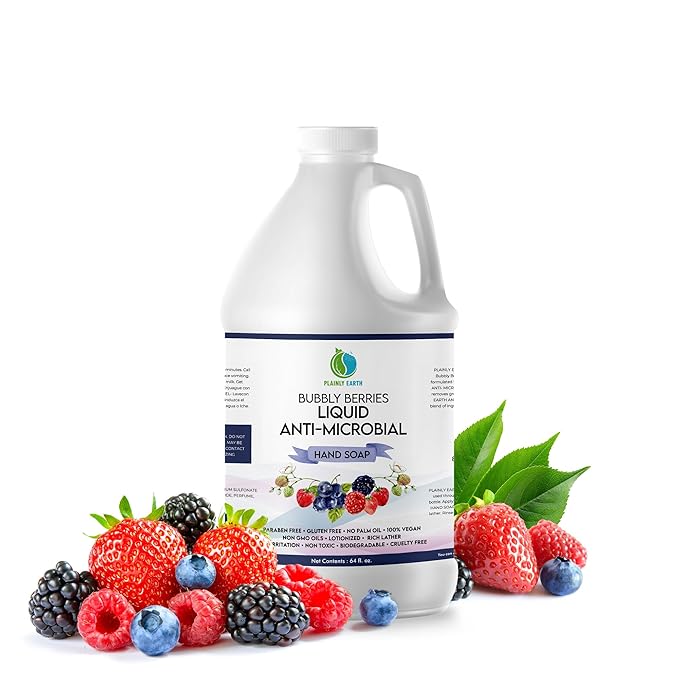 AntiMicrobial Hand Soap, 64 oz Bulk Refill - Antibacterial Hand Soap, Gentle, Scented Moisturizing Hand Soap for Kitchen and Bathroom - Bubbly Berries
