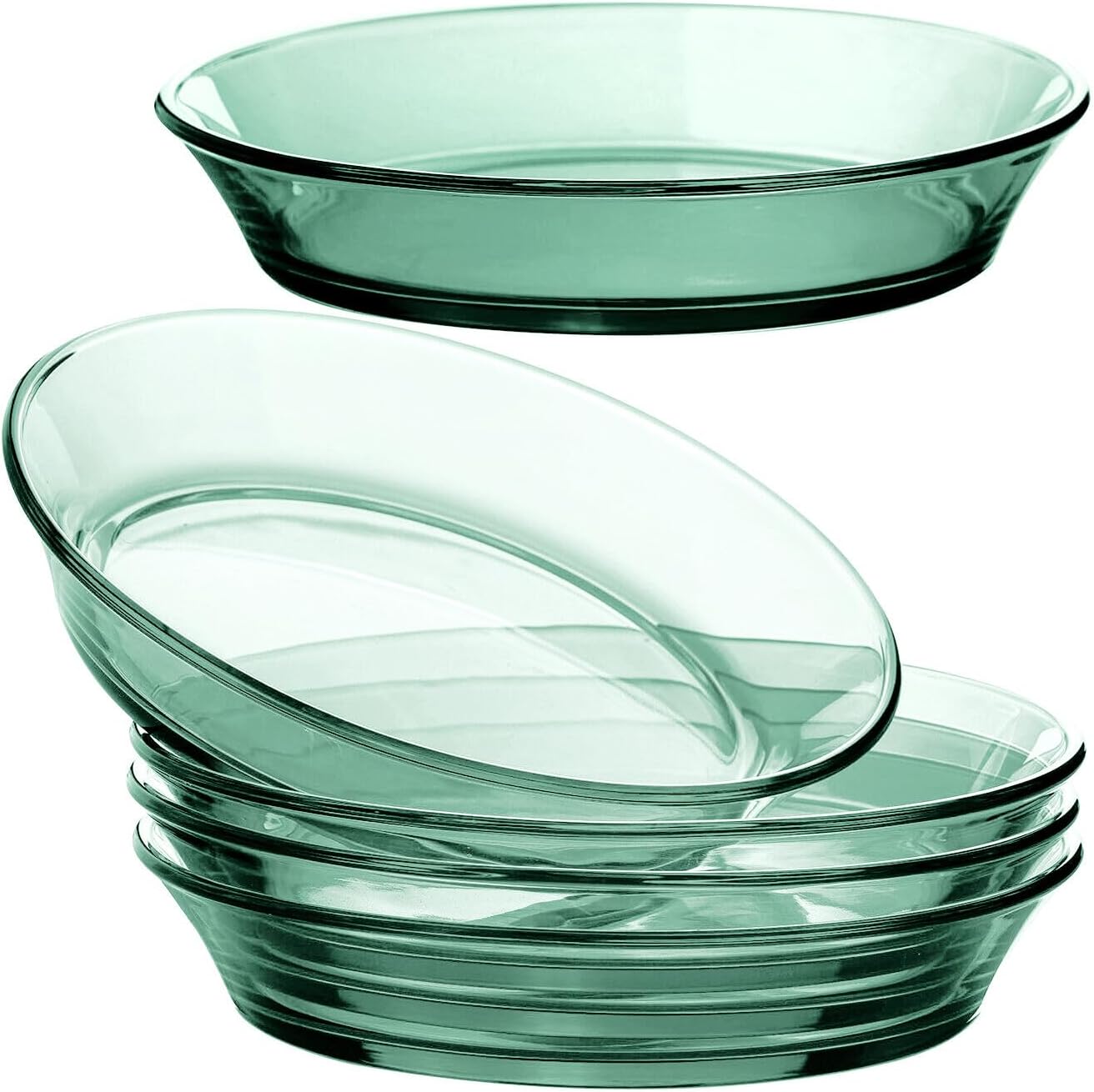 STP GOODS Glass Soup and Salad Bowl with Handles, Cobalt Transparent Glass Eating Plates, Circular Dinnerware for Salad, Bread, Dinner (Green Bowl, Set of 4)