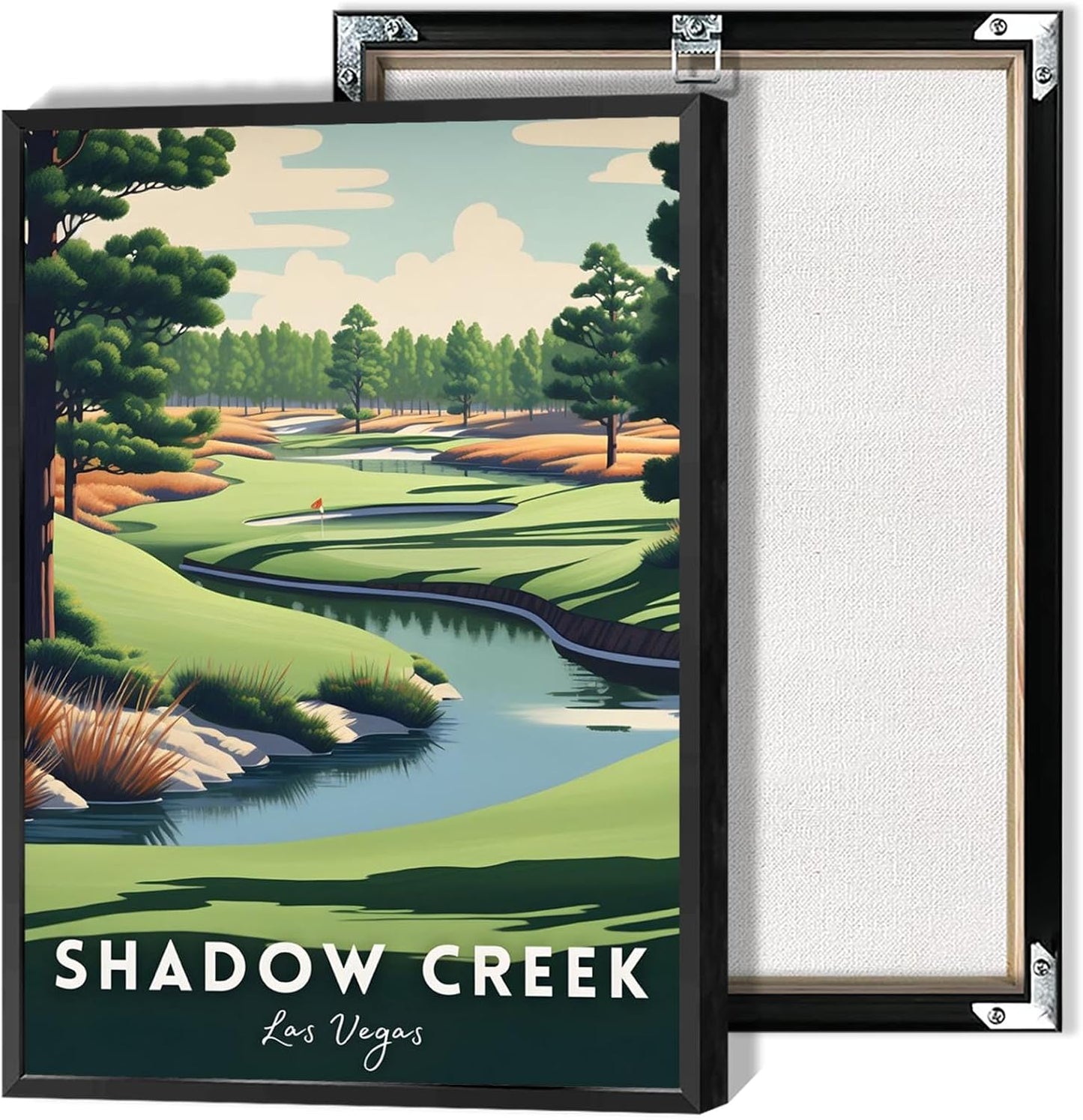 Retro Golf Course Poster Shadow Creek Court Travel Canvas Wall Art Golf Sports Lover Pictures Prints Painting For Living Room Bedroom Office Wall Decor 12x16in Wframed