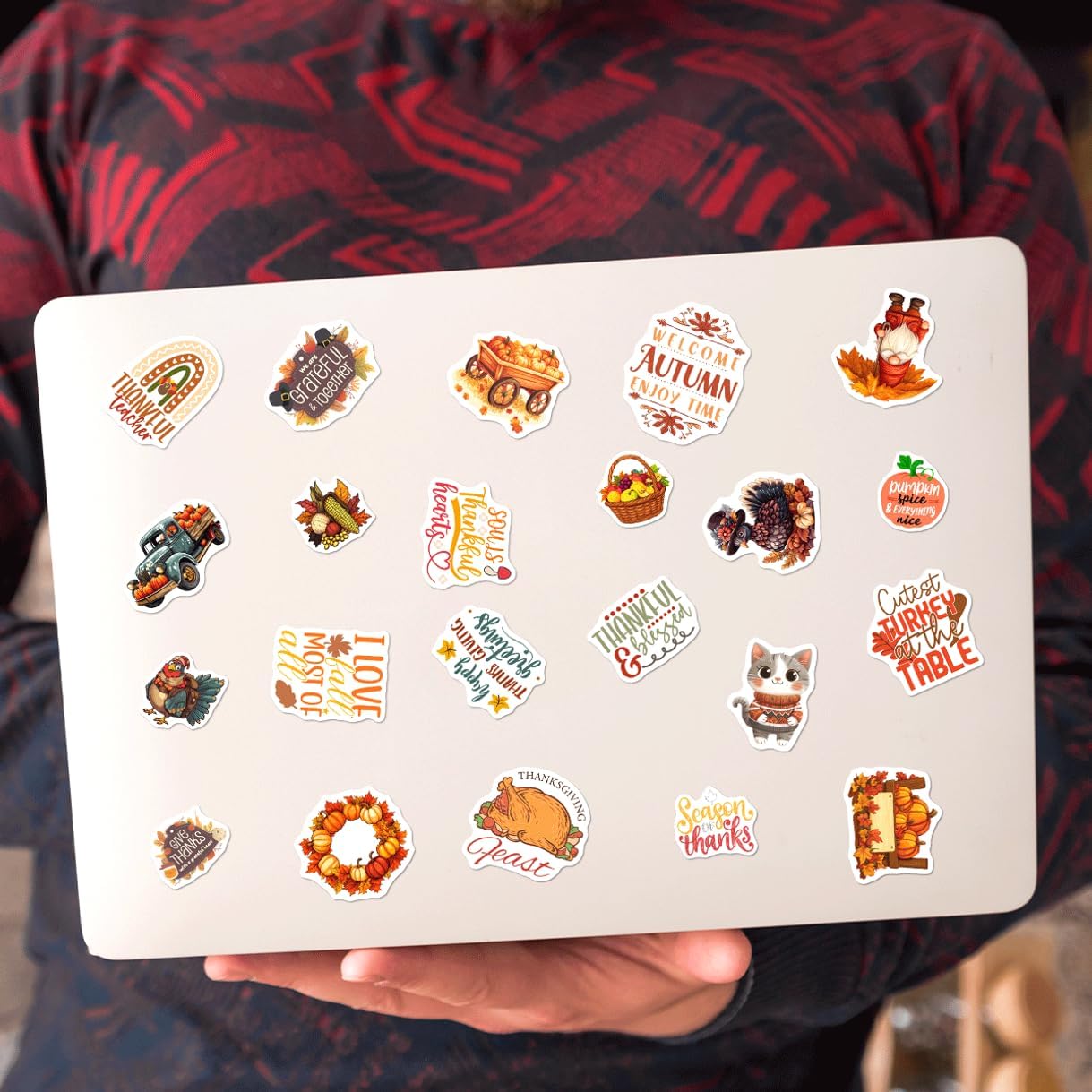 Thanksgiving Fall Aesthetic Stickers Pack 108Pcs Cute Pumpkin Turkey Autumn Leaf Vinyl Decals for Scrapbook Laptop Journals Cards Envelopes DIY Crafts Teens and Lovers