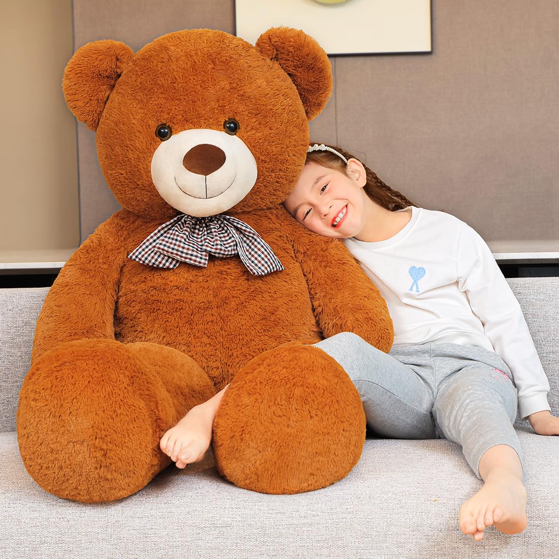Yeqivo 47" Giant Teddy Bear Plush, 4FT Big Brown Stuffed Animal, Cuddly Soft Chocolate Teddy Bear Gifts for Girlfriend Kids, Baby Shower Decor for Valentines Christmas Birthday