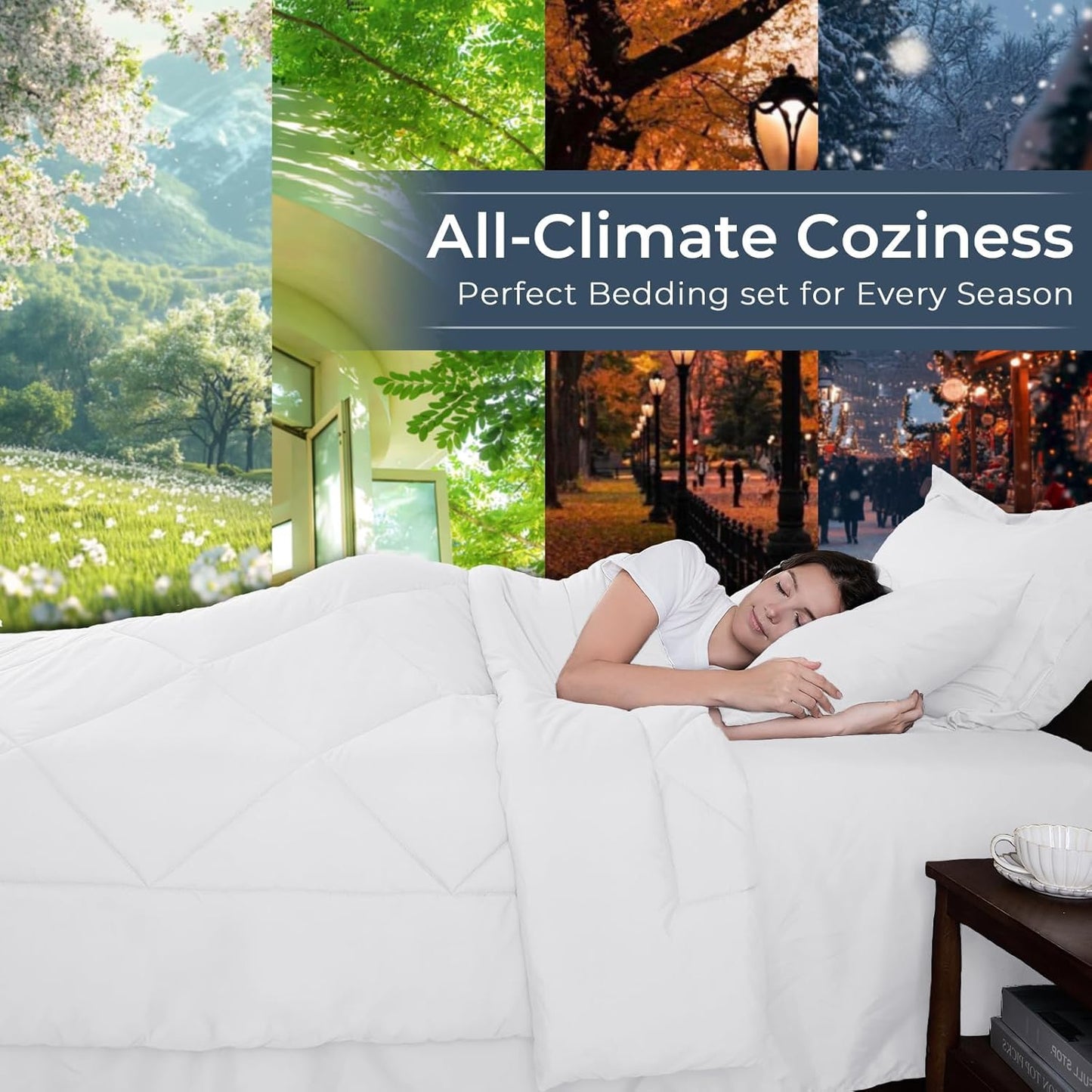 HEVUMYI Twin Comforter Set - 5-Piece All Season Bed in a Bag Twin, Ultra Soft Bedding Set with Comforter, Flat Sheet, Fitted Sheet, Pillowcases, Pillow Shams, White