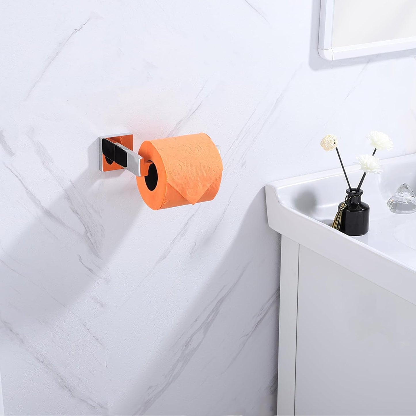 LANC Chrome Toilet Paper Holder, Bathroom Silver Toilet Paper Roll Holder Wall Mounted for Bathroom Washroom Modern TP Tissue Holder Dispenser 304 Stainless Steel Polished Right, A8807CP