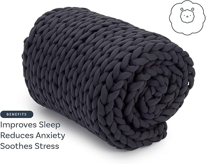 Nuzzie Chunky Knit Weighted Blanket - Breathable, Cooling, Hand Made Knit Throw Blanket for Sleep - Machine Washable, Stylish Design (Charcoal, Full | 16lbs | 48"x72")