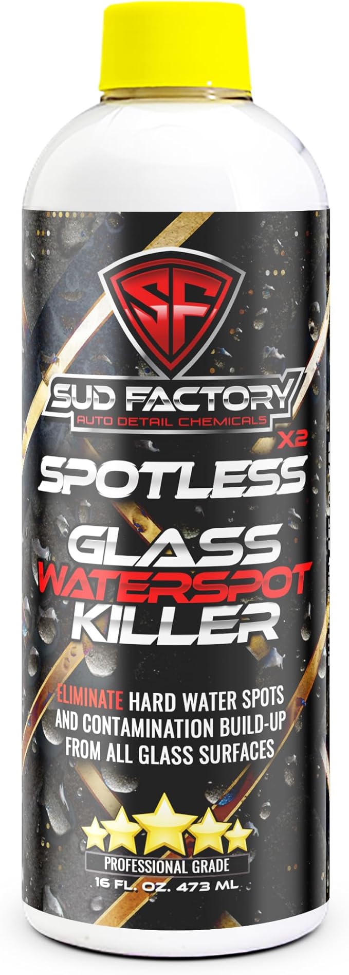 Sud Factory Spotless X2 Upgraded Glass Hard Water Spot Remover for Cars, Shower Doors, Windows, Homes & Boats - 16oz
