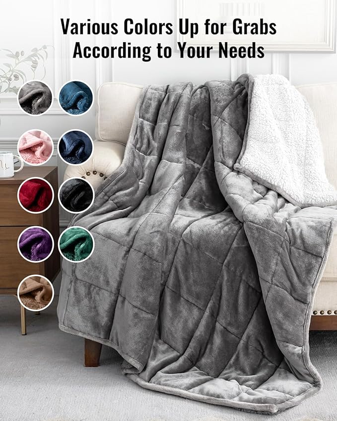 Uttermara Weighted Blanket Queen Size 15lbs 60x80 inches, Soft Plush Fleece, Cozy Warm White Sherpa Snuggle Thick Heavy Blanket Great for Sleep and Calming, Grey