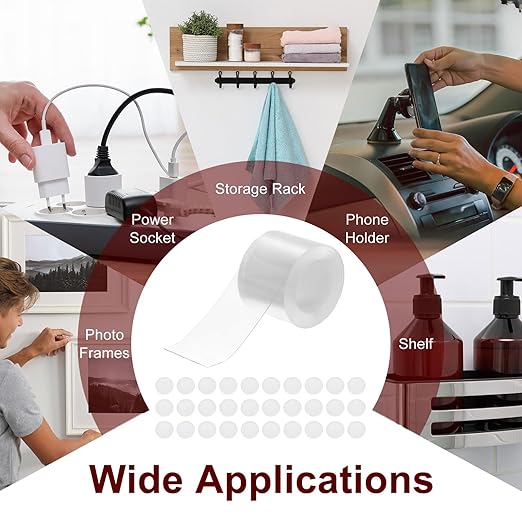 PATIKIL Double Sided Tape Heavy Duty, Transparent Nano Adhesive Mounting Tape for Picture Hanging Walls Decor, 1 Roll 3 Meterx60mmx1mm Strip & 30 Pcs 8mmx1mm Circle