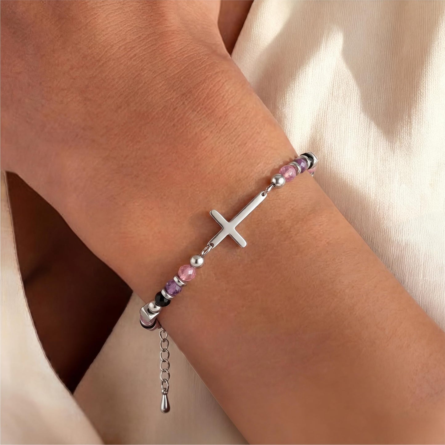 70th Birthday Gifts for Women, 70th Birthday Decorations, Dainty Christian Cross Bracelet – Adjustable Anxiety Relief Friendship Jewelry for Friend, Sister, Mom