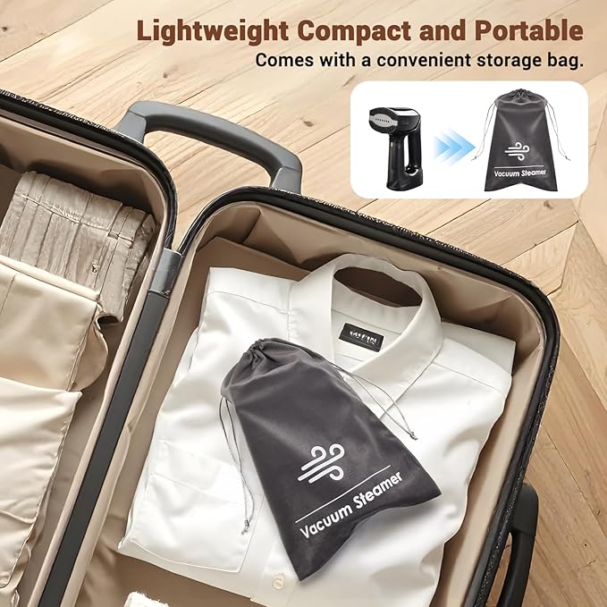 Vacuum Steamer for Clothes, Handheld Travel Steamer with 3200Pa Suction & Dual Mode, 30s Fast Heat-Up, Portable Instantly Dry Garment Steamer Iron (for 110-120V) - Black