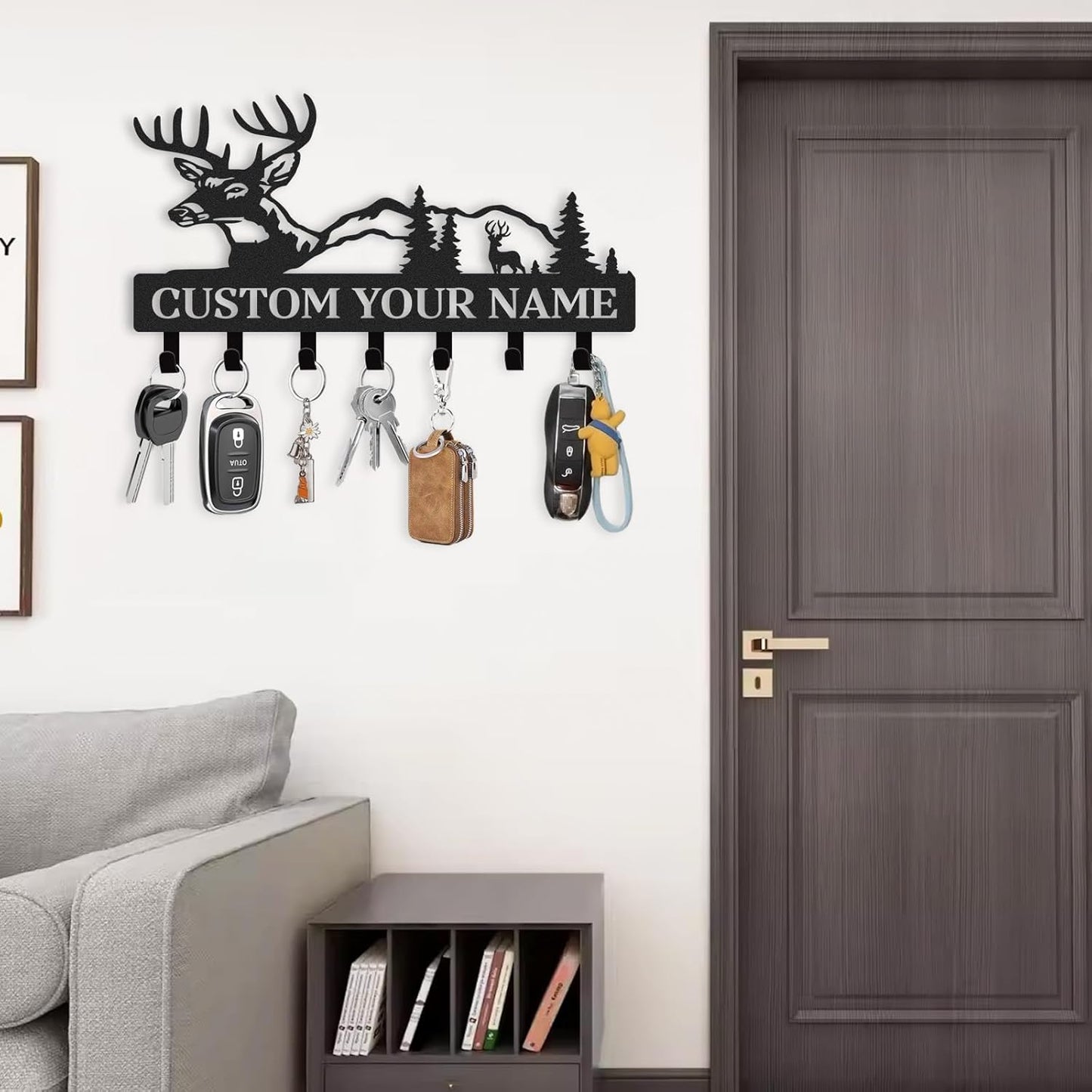 Personalized Key Holder for Wall, Custom Metal Deer Key Hooks with Name, Hunting Cabin Decor, Metal Key Organizer Wall Decoration for Hallway Entryway Kitchen Office Farmhouse, Deer Hunter Gift