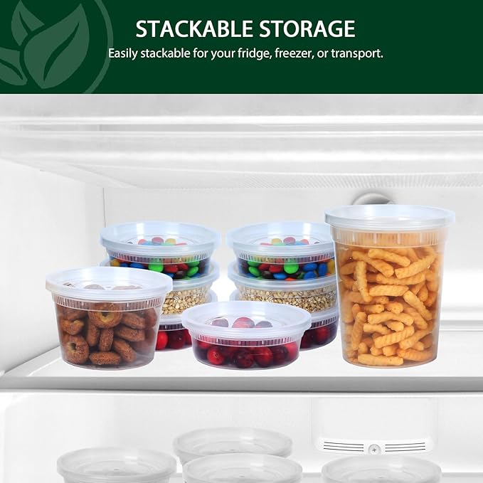 Sugar Box Clear Deli Containers with Lids - 8 oz (Pack of 240) | Leakproof Food Storage Solution for Home, Restaurant, Takeout, Soups, Sauces, and Slime