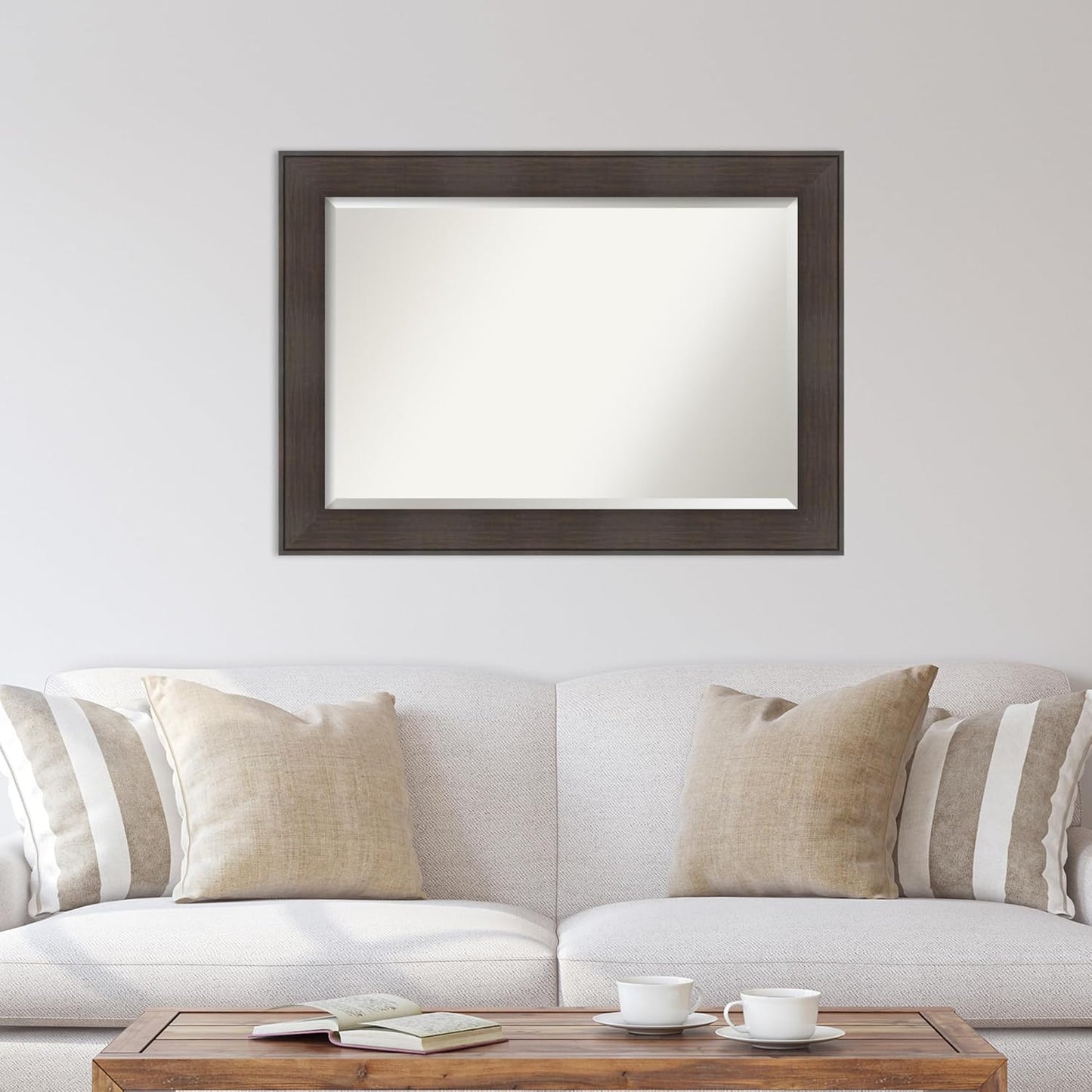 Amanti Art Brown Wall Mirror 30x42 William Rustic Woodgrain Rectangle Bathroom Mirror for Wall Decor Living Room, Large Classic Frame, Hangs Horizonally and Vertically, Bathroom Decor, Beveled Edge
