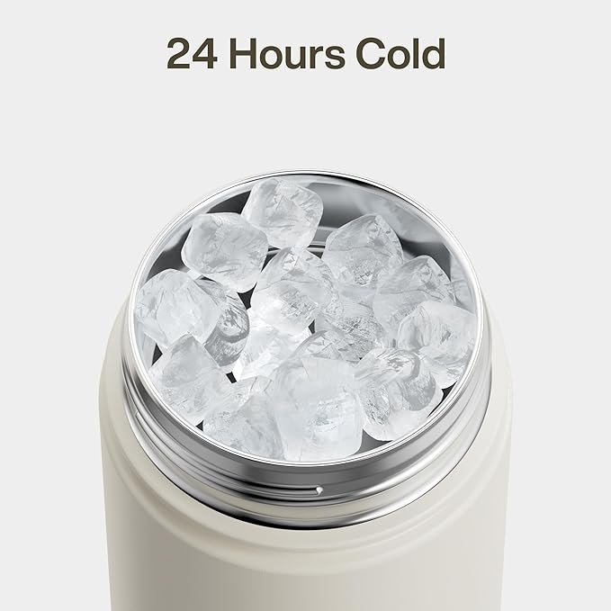 ENCOOL Insulated Water Bottle with Straw Stainless Steel Water Bottle, Leak-Proof, BPA-Free, Double Wall Vacuum Keeps Cold for 24 Hours for Sports, Travel, School (26 oz, Cream Moon)