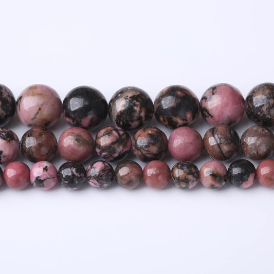 6MM Black Line Rhodochrosite Round Loose Beads Natural Gem Beads Crystal Energy Stone Beads for Jewelry Making DIY Bracelet Necklaces