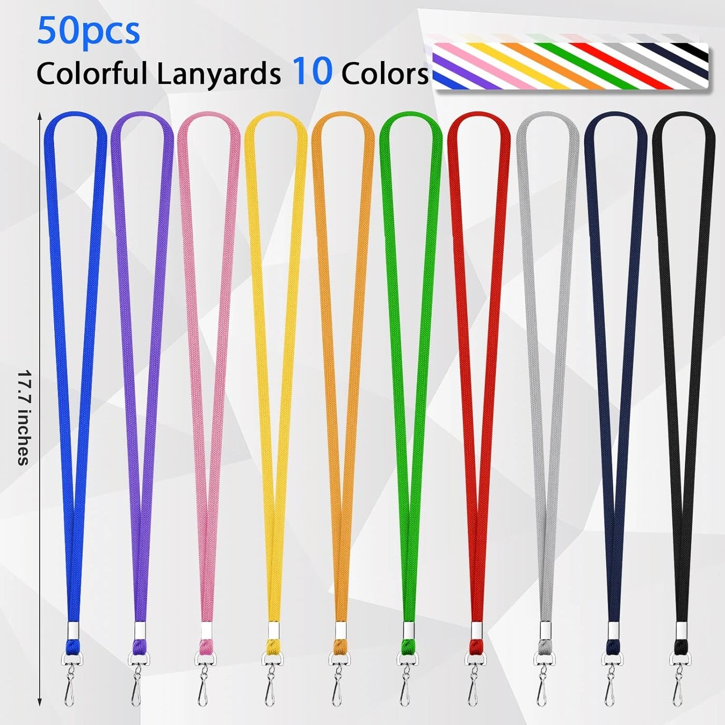 50 Pcs Color Lanyards Flat Lanyards for ID Badges Assorted Colors Badge Lanyards with Swivel J Hook Clip for Office Worker, Student, Teacher