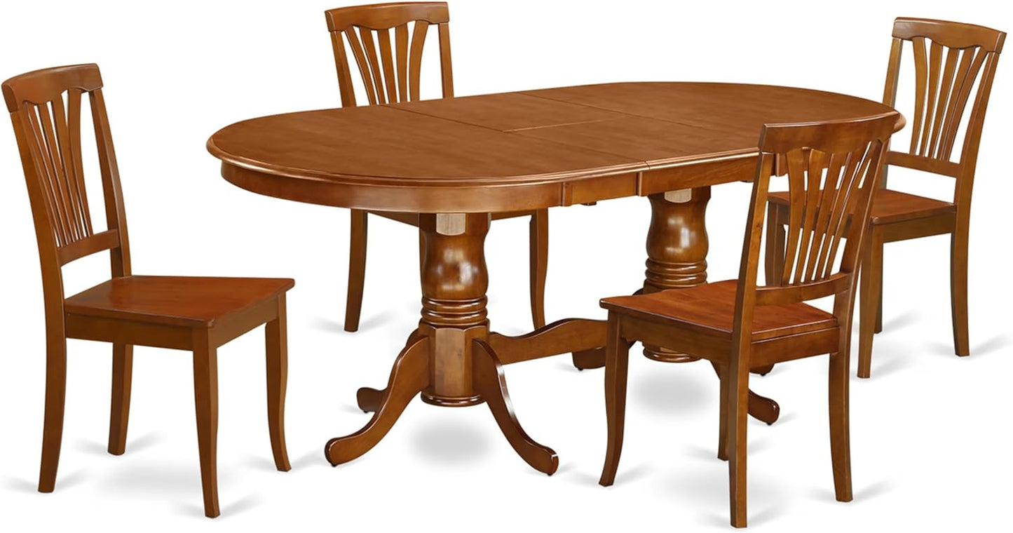 East West Furniture PLAV5-SBR-W 5 Piece Kitchen Table Set for 4 Includes an Oval Dining Table with Butterfly Leaf and 4 Dining Room Chairs, 42x78 Inch, Saddle Brown