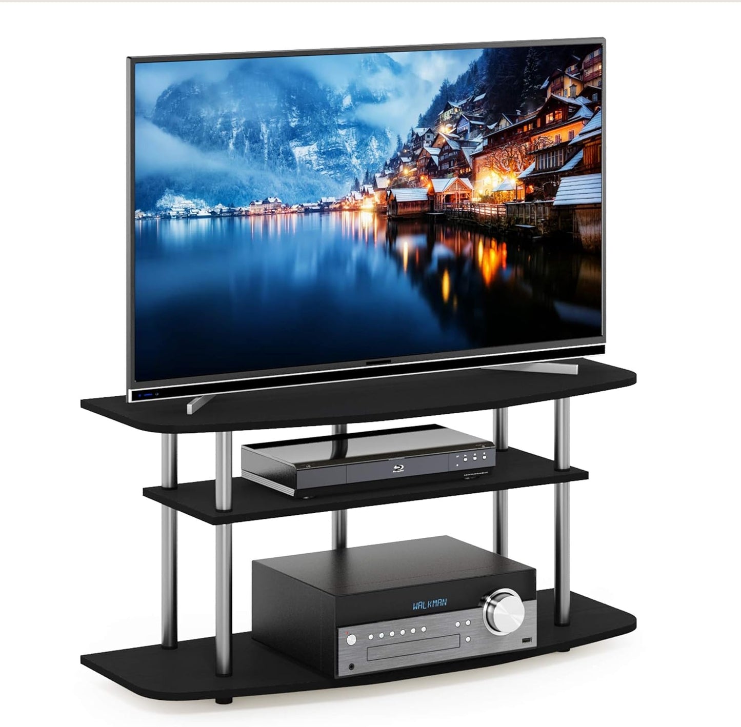 Furinno Frans Turn-N-Tube TV Stand for TV Size up to 43 Inch, 3-Tier, Black Oak