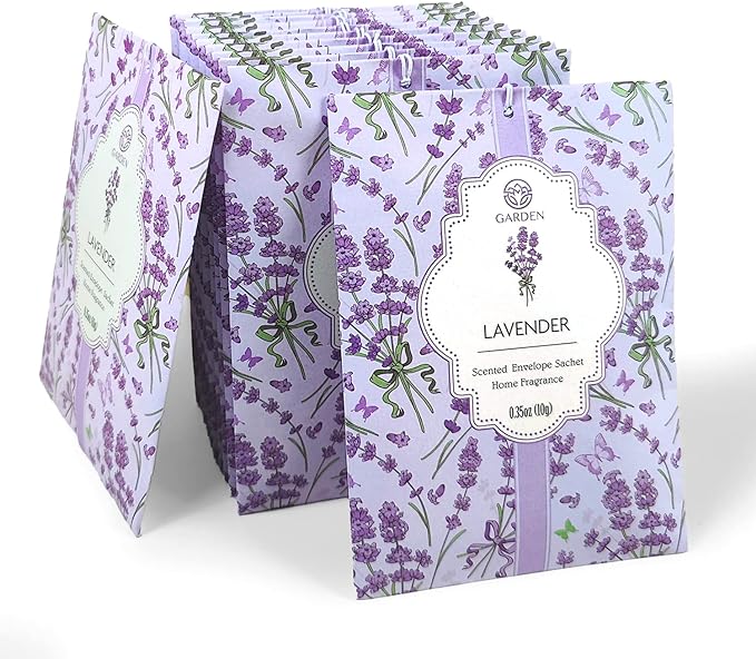 Scented Sachets - 12 Pack, Long-Lasting Home Fragrance Sachet Bags, Large Fresh-Scented Packets, Sachets for Drawers and Closets (Lavender & Wood)