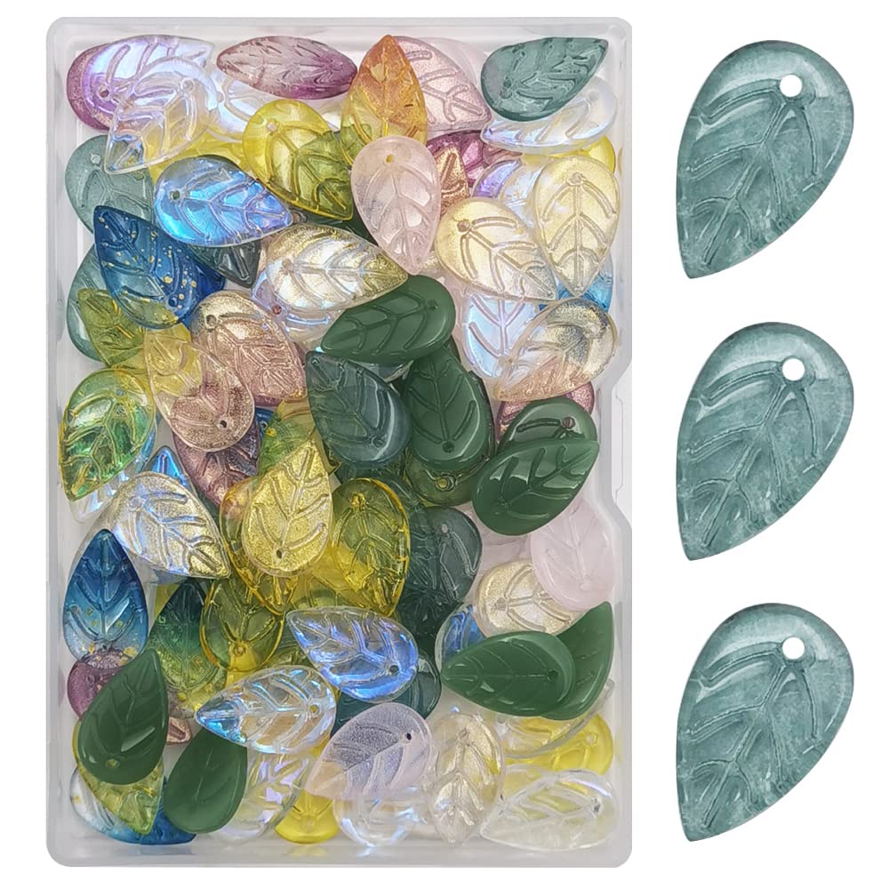 INSPIRELLE 100pcs Leaf Crystal Glass Spacer Beads for Jewelry Bracelet Necklace Making, 11 * 18mm