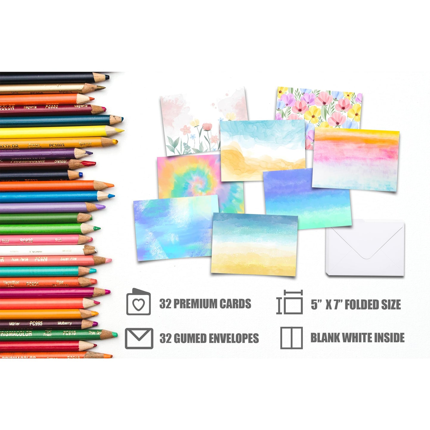 Card Making Supplies, Card Making Kit For Adults And Kids, 32 Blank Greeting Cards & Envelopes With Reusable Stamps DIY Greeting Card Set - Thank You Birthday Mother's Day Christmas Congradulation