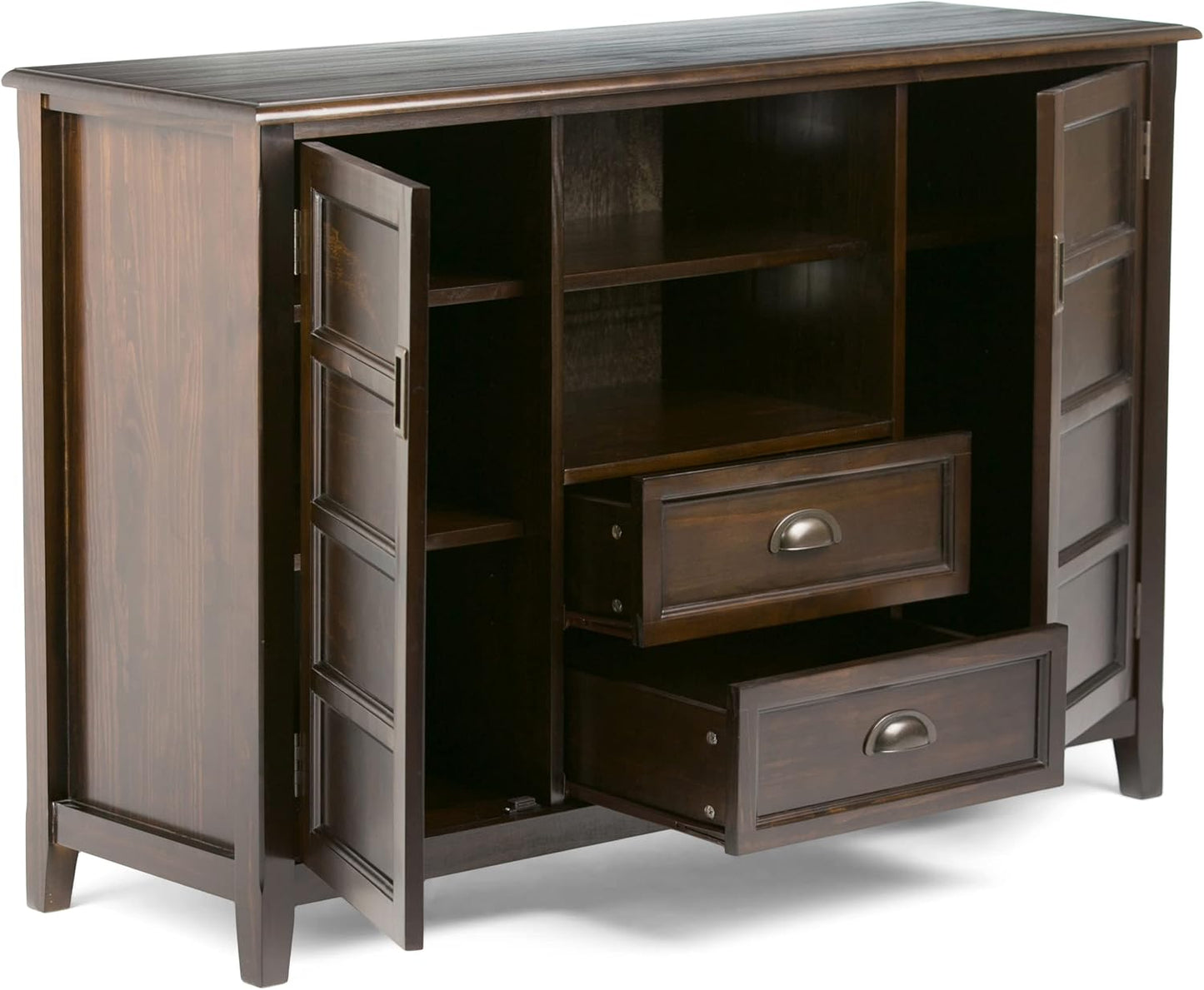 SIMPLIHOME Burlington SOLID WOOD 54 inch Wide Transitional TV Media Stand in Mahogany Brown For TVs up to 60 inches for the Living Room and Entertainment Center