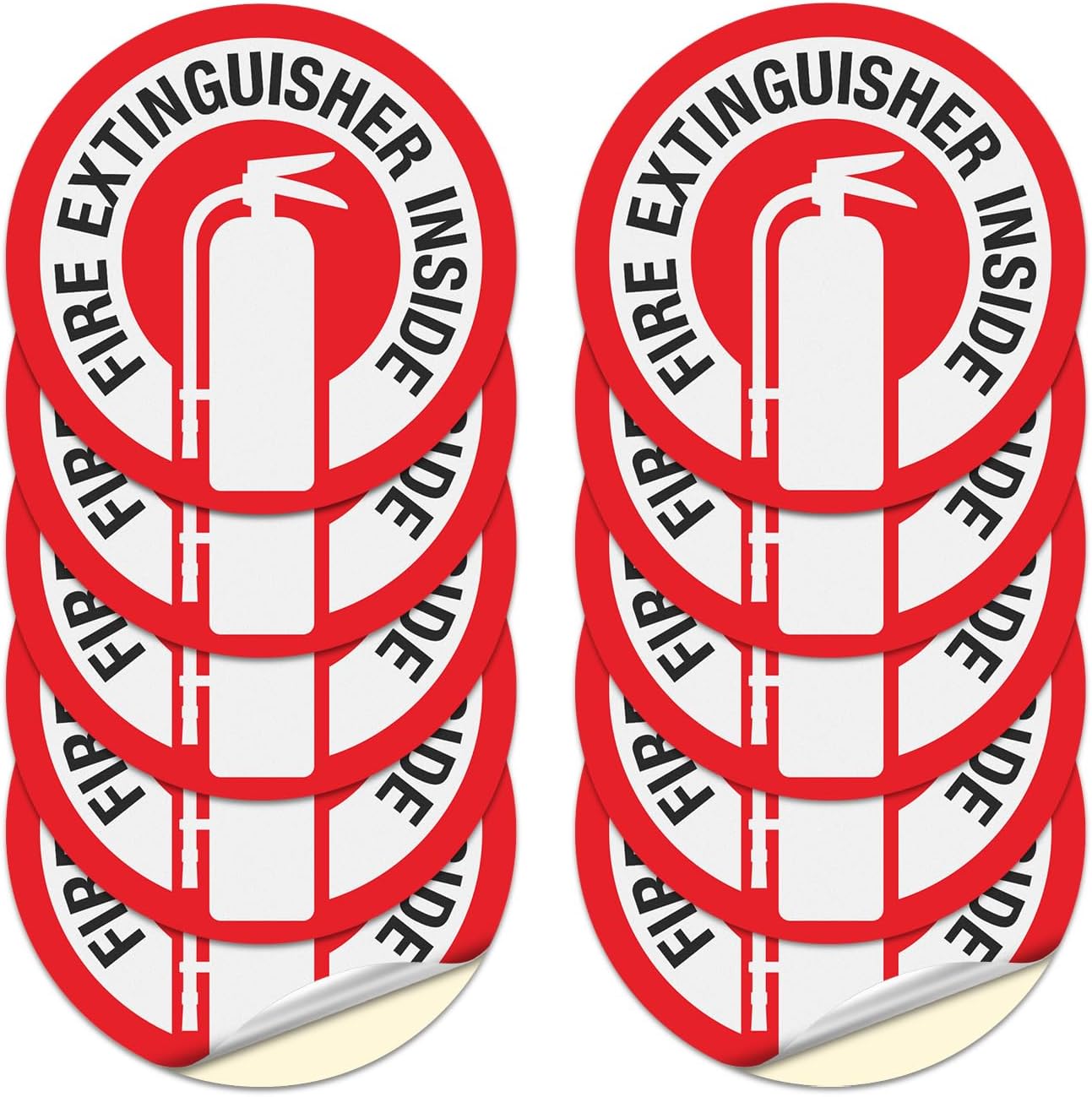 T&R Fire Extinguisher Inside Sign Stickers - 10 Pack - 3" x 3" Self-Adhesive Vinyl Reflective, UV resistant, Waterproof, Fade and Scratch Resistant, Suitable for Vehicles Indoor and Outdoor (RED circle)