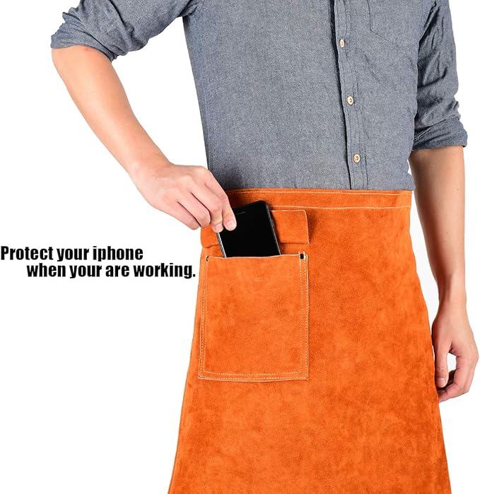 QeeLink Welding Waist Apron with Pocket 24" X 25" Leather Wasit Tools Half Aprons for Men and Women