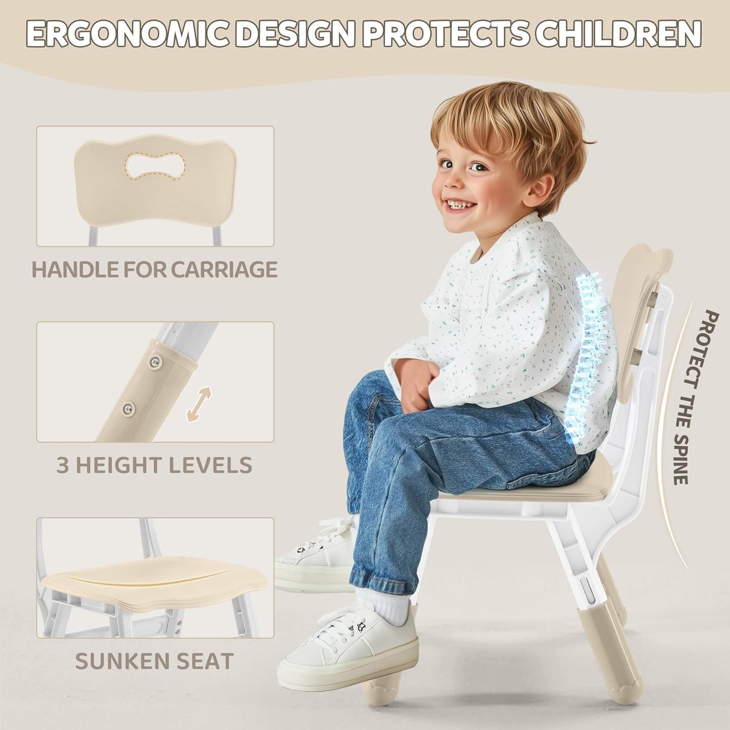 Adjustable Kids Table & Chairs Set for Ages 3-8 | 31.5"x23.6" Easy-Clean Activity Table | Meets ASTM/CPSC Standards for Daycare, Homeschool & Playroom (Natural-Wood, 2 Chairs)