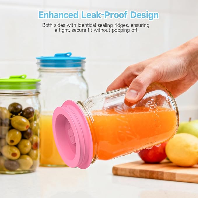 SOPHICO Silicone Replacement Lids Fit Ball, Kerr Regular & Wide Mouth, Mason Jar Covers with Straw Hole & Stopper Plug, Dual-sided Design, Airtight Seal - Straw & Glass Not Included (Mix1, 6 Pack)