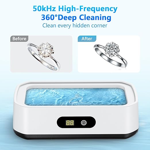2025 Upgrade Large Capacity Ultrasonic Cleaner, 50kHz Ultrasonic Cleaner Machine with 5 Modes Timer for Glasses Jewelry Dentures-304 Stainless Steel Tank,White & Black