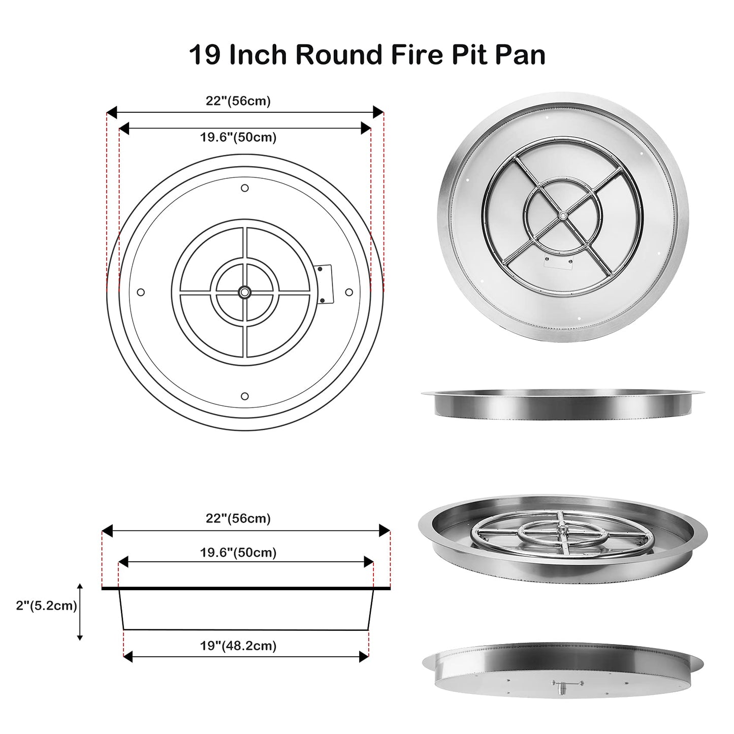 Stanbroil 19 InchDrop-in Round Fire Pit Kit with Spark Ignition,304 Stainless Steel Gas Fire Pit for Outdoor DIY Firepit - Natural Gas Version