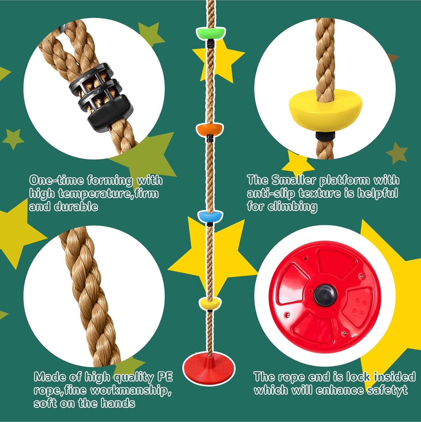 ZNCMRR Tree Swing Climbing Rope, Heavy Duty Swings Seat Replacement for Kids Disc Rope Climbing Swings Seat for Tree Indoor Outdoor Playground Swing Set Accessories(Red)