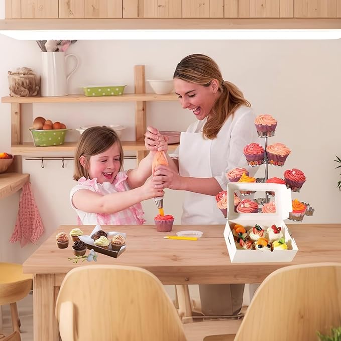 Cupcake Boxes 6 Count, Disposable Cupcake Containers, Food Grade Carrier with Window and Inserts for Cupcakes Muffins Cookies Pastries Donuts (Pink, 30 Pack)