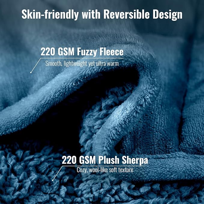 Uttermara Weighted Blankets for Adults Full Size, 15lbs 48x72 inches Blanket with Soft Warm Plush Sherpa Fleece, Washable Thick Heavy Throw for Sleep, Anxiety and Calming, Slate Blue