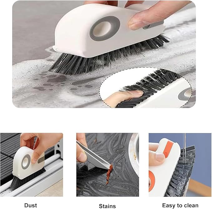 2 in 1 Groove Cleaning Brush Window Track Cleaning Tools, Multifunction Crevice Brush with Hard Bristle and Hidden Scraper, Kitchen Brush Window Track Cleaner for Sliding Door Track, Sill (Grey)