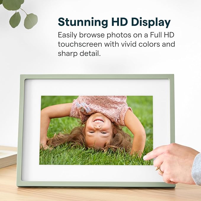Skylight Digital Picture Frame 2 – 10" Full HD Wi-Fi Touch Screen, 16GB Digital Photo Frame, Load Photos & Videos Directly from Phone, Anti-Glare – Ideal for Personalized Gifting, Classic Green