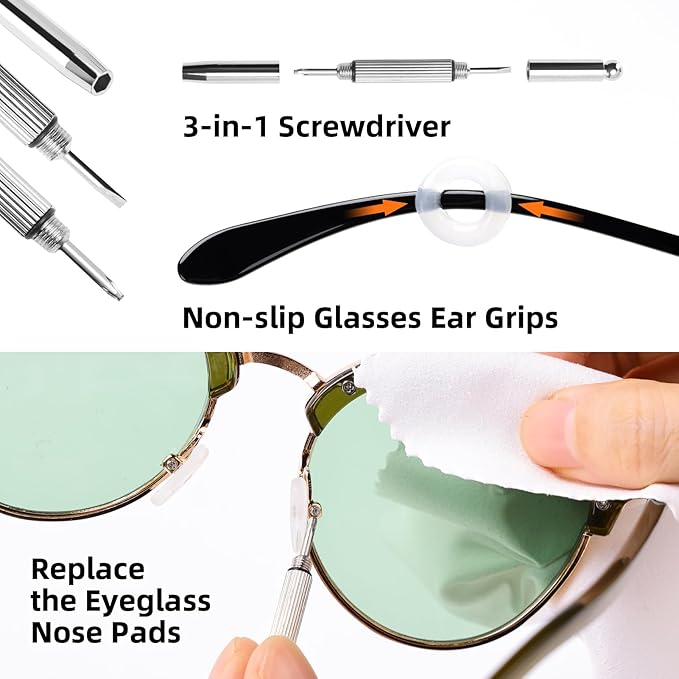 Ordilend Glasses Cleaner, Glasses Cleaning Kit with Eyeglass Cleaner Spray, Eyeglass Lens Cleaner, Microfiber Cleaning Cloth,Portable Eyeglass Repair Kit with Screws, Safe for All Lens(White)