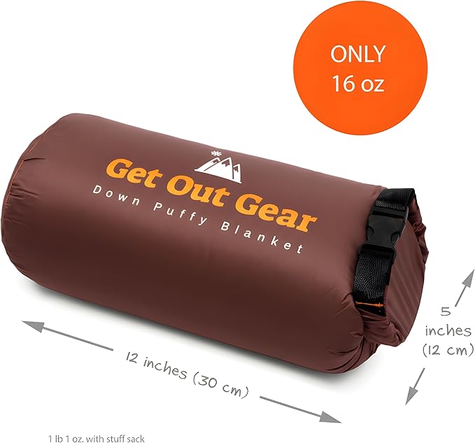Get Out Gear Down Camping Blanket - Puffy, Packable, Lightweight and Warm | Ideal for Outdoors, Travel, Stadium, Festivals, Beach, Hammock | 650 Fill Power Water-Resistant Backpacking Quilt