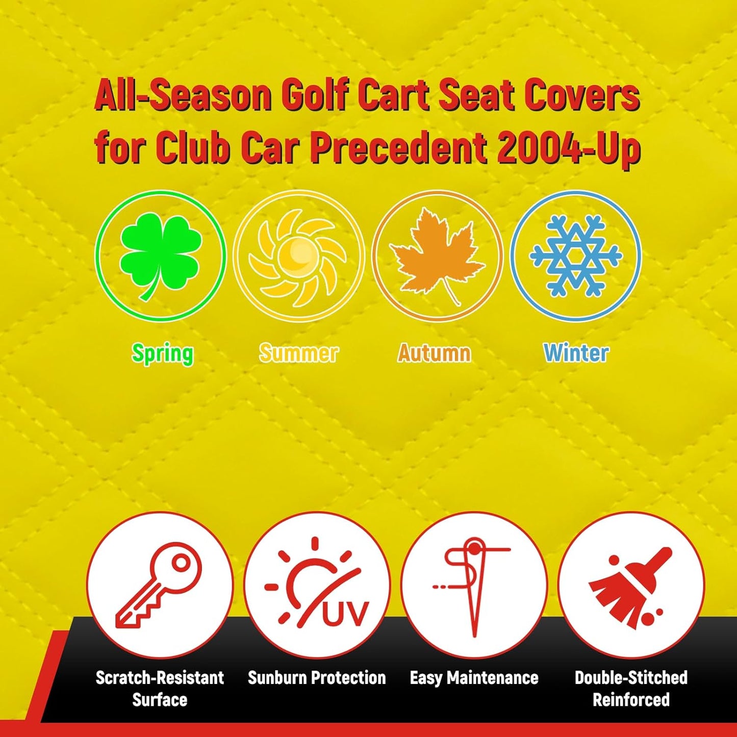 Golf Cart Seat Covers for Club Car DS 2000.5+ Front OEM Universal Seat Cushion, Marine Grade Vinyl Leather Club Car DS Seat Covers/Easy to Install-Yellow (2PCS)