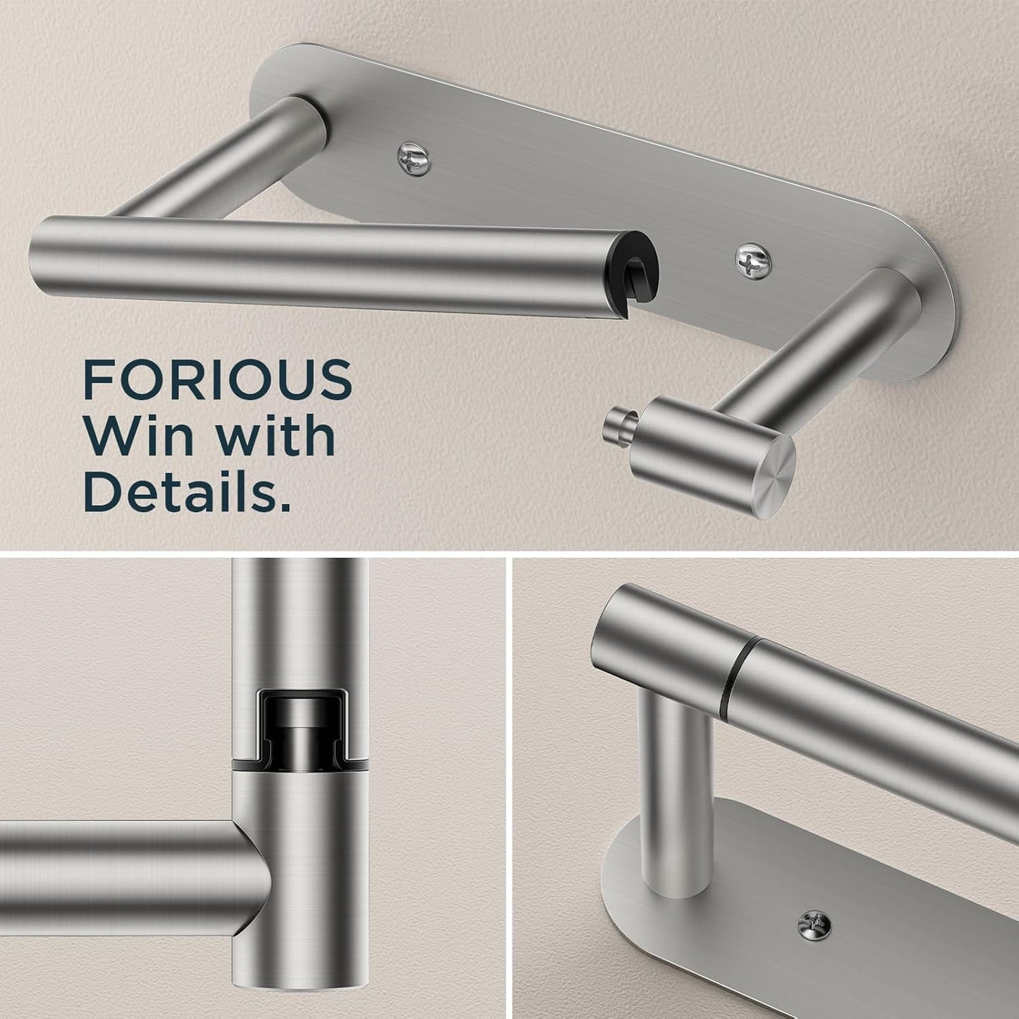 FORIOUS Toilet Paper Holder, Adhesive or Screw Wall Mount Pivoting Tissue Roll Holder for Bathroom, Stainless Steel Rustproof Self Adhesive Toilet Paper Roll Holder no Drilling, Brushed Nickel