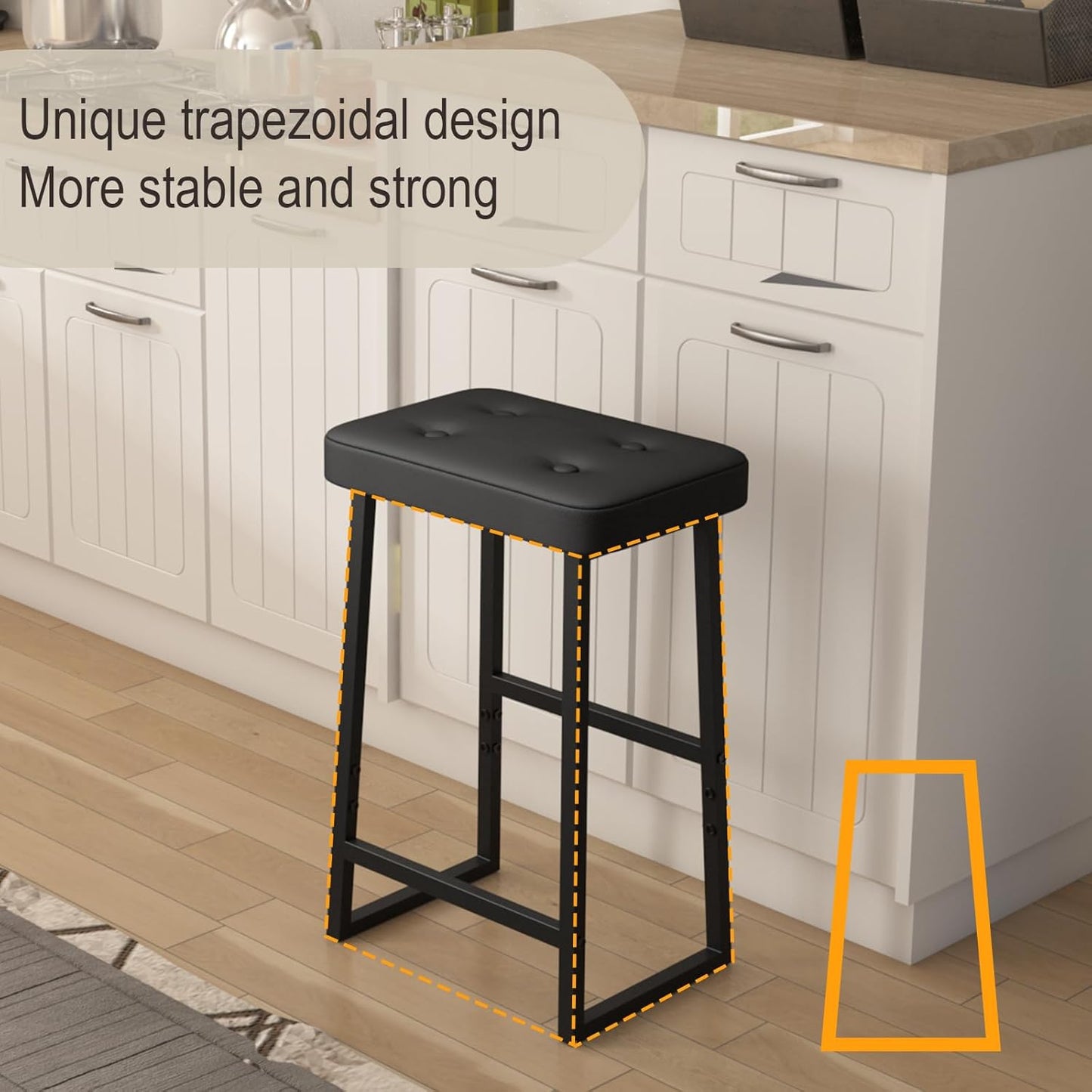 Bar Stool, Kitchen Island Chairs,Counter Height Bar Stools, Modern Synthetic Leather with Stitching, 26 inches high, for Kitchen/Family Restaurant/Dining Room/Farmhouse, Black