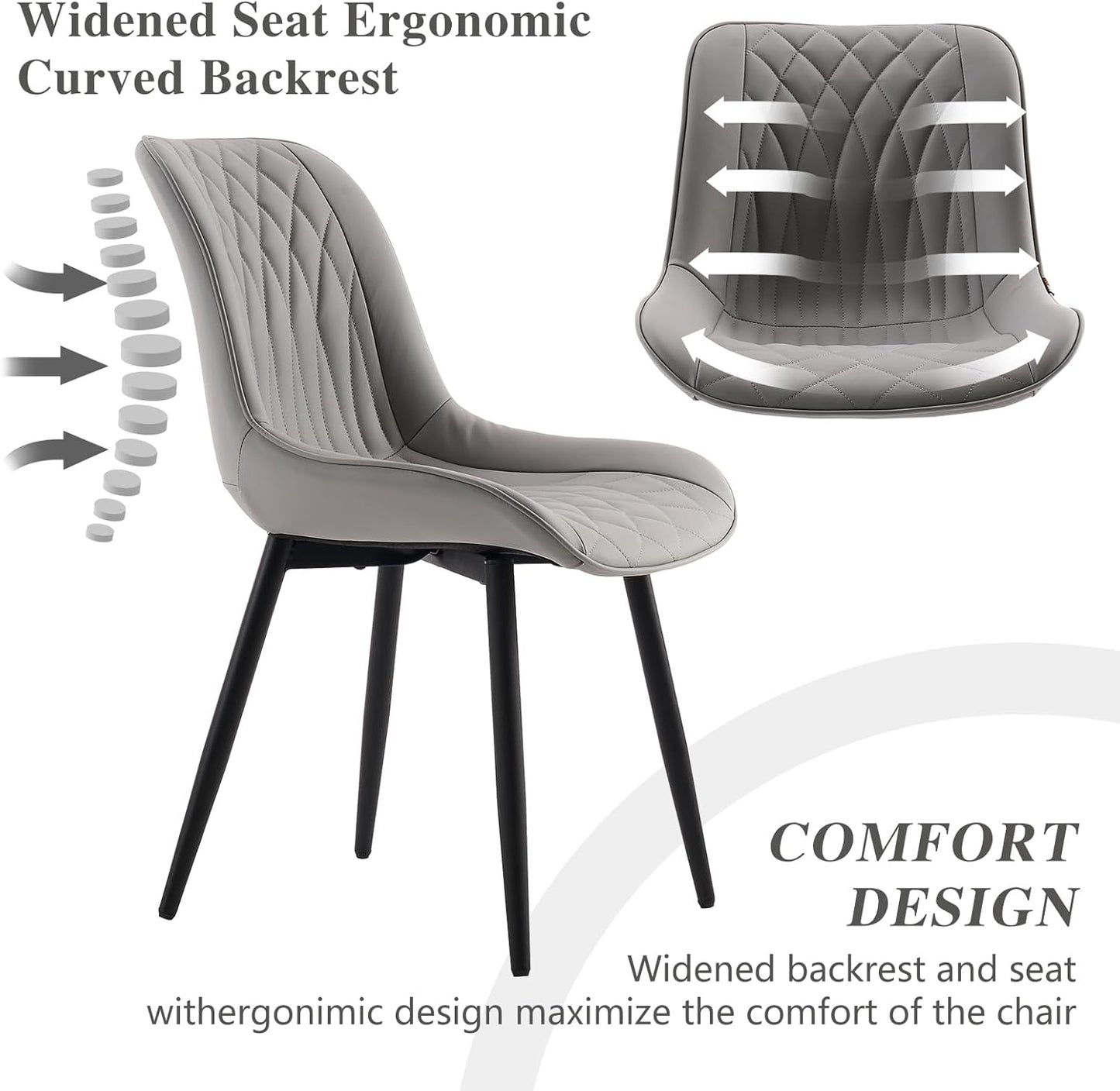 YOUNIKE Dining Chairs Set of 2 with High Backs Grey Mid Century Modern Kitchen & Dining Room Chairs PU Faux Leather Upholstered Wide Seat Accent Chair Comfortable Large Padded Side Living Room Chairs