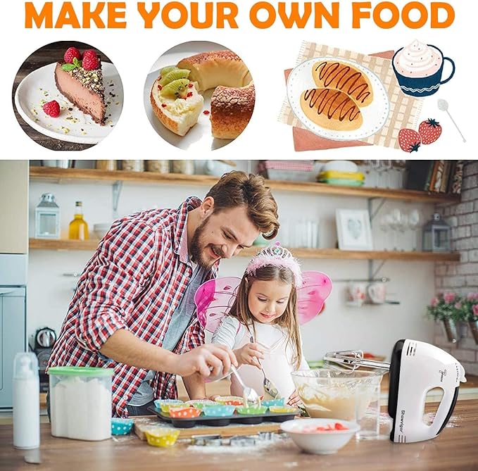 Electric Hand mixer - 7 Adjustable Speed 180W Handheld Mixer Electric Whisk with 5 Stainless Steel Accessories, Turbo Boost/Self-Control Speed + Eject Button Food Beater for Cakes Eggs